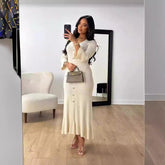 Vestido de punto de manga larga ajustado y adelgazante de otoño